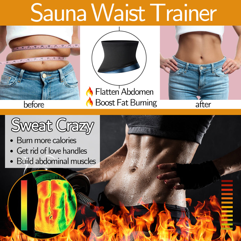  BODYSUNER Waist Trainer Trimmer Sweat Belt Band for Women Lower Belly  Fat Sauna Slimming Belt Suit Workout Gym Deep Blue,S/M : Sports & Outdoors